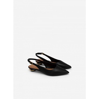 Vascara giày slingback bít mũi nhọn gót hình học tráng gương - bmn 0543 - màu đen