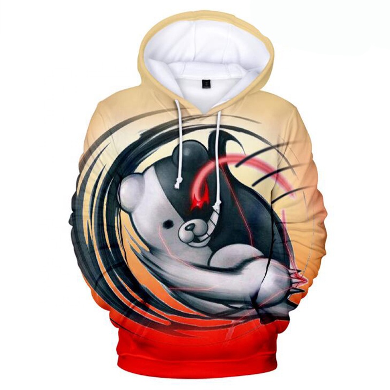 Áo Hoodie In Hình Gấu 3D Màu Trắng Đen Dangan Ronpa Danganronpa Mono Kuma Monokuma