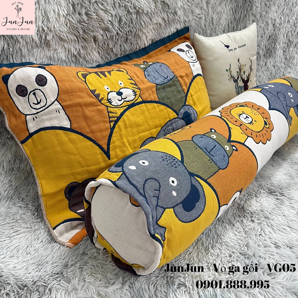 (1)TH Vỏ gối ôm vải Xô Cotton Organic cao cấp có khoá kéo