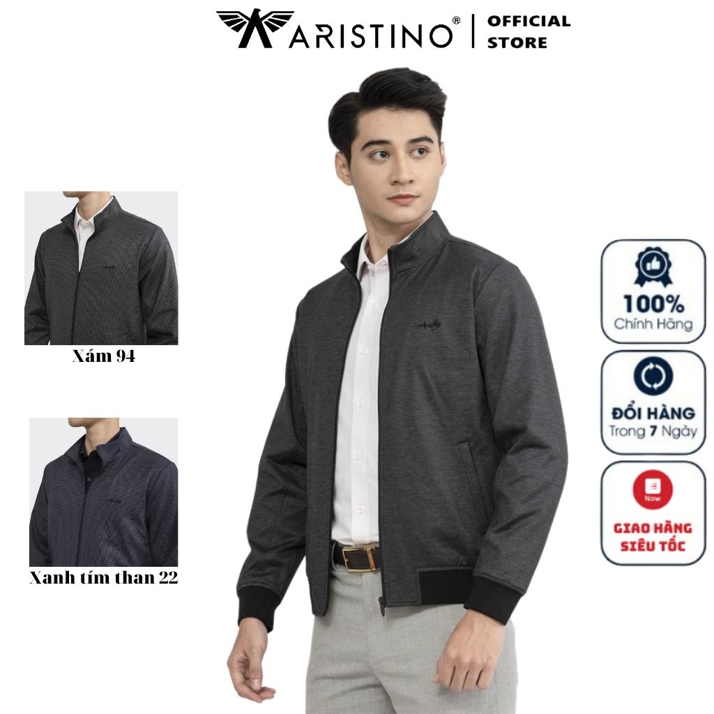 Áo khoác gió nam 2 lớp Aristino AJK015W2 Jacket dáng suông vừa cổ trụ khỏe khoắn kẻ caro nhỏ vải Polyester bền màu