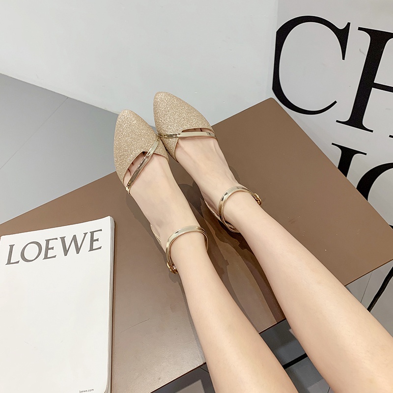 2022 giày cao gót nữ đế vuông giày cao gót nữ mũi nhọn giày cao gót mũi vuông giày cao gót 5 phân Giày Cao Gót Đế Dày Vừa Đính Kim Tuyến Lấp Lánh Thời Trang Xuân Thu Mới