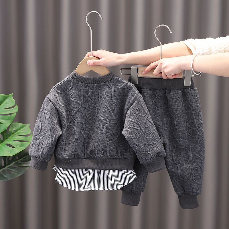 Set Đồ Xuân Thu 2022 Hai Món Gồm Áo Sweater Tay Dài Màu Trơn Hợp Thời Trang Cho Bé Trai