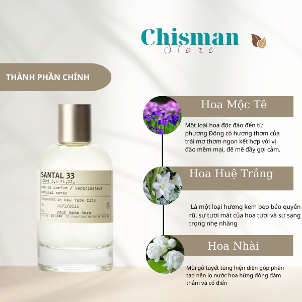 Nước hoa unisex Le labo Another 13, Santal 33 10/100ml-  Lưu hương lâu mùi hương gỗ tươi mát cuốn hút- Chisman