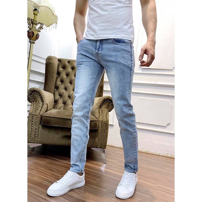 Quần Jeans Nam 2STOREGLE Dáng Slim Fit Ống Côn Ôm Nhẹ Màu Xanh Bạc