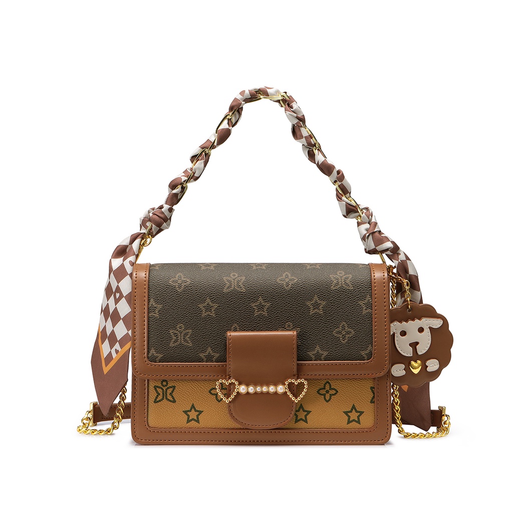 Túi xách nữ đẹp Just Star sang trọng dễ thương phối khăn charm cừu cute ViAnh Store 172905 đi làm đi chơi tiệc