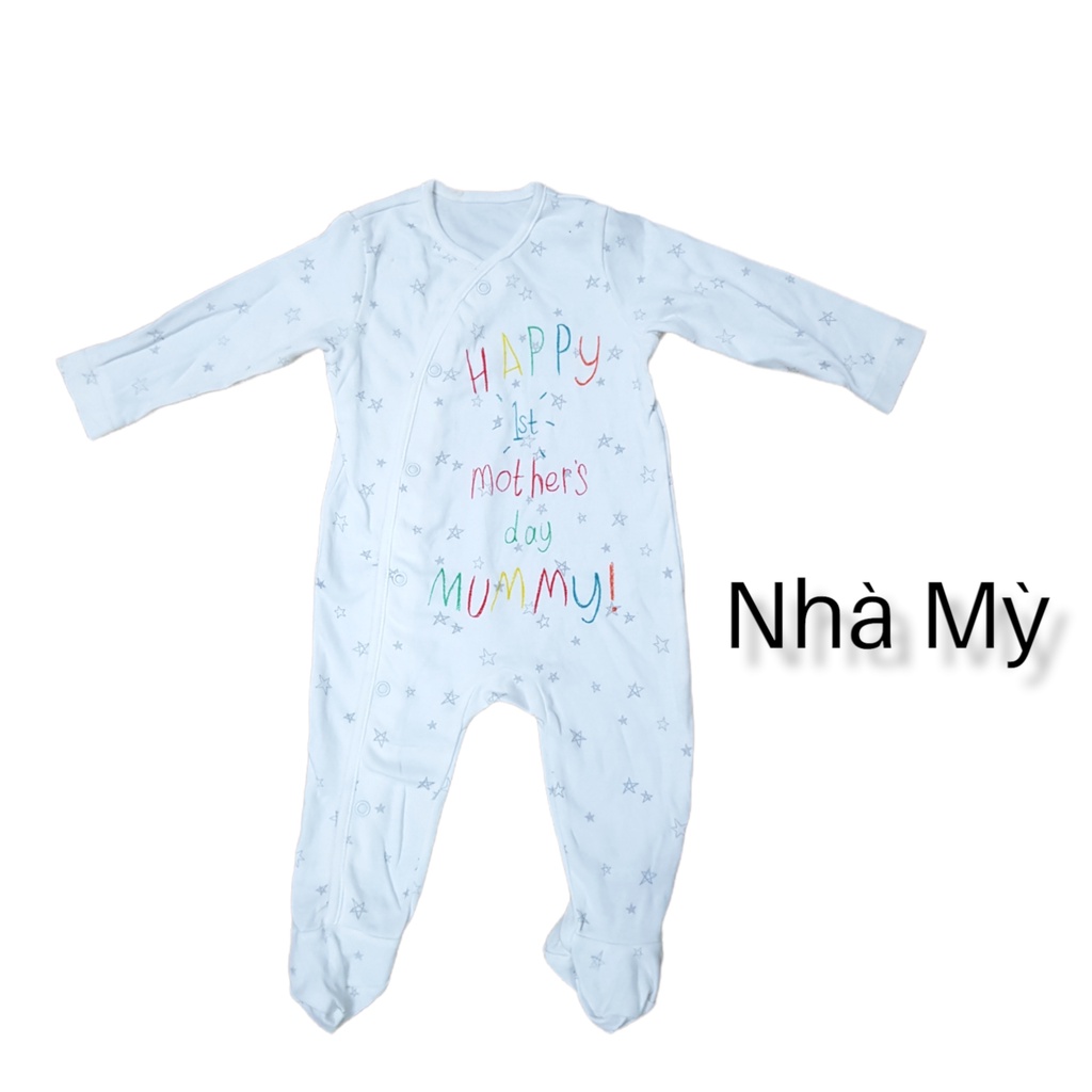 Size 3M Sleepsuit vải 100% cotton, bodysuit cho bé, bộ body dài tay xuất dư các hãng cho bé