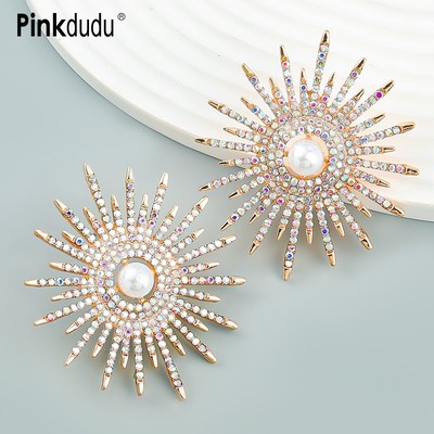 PINKDUDU Đôi Khuyên Tai Hợp Kim Hình Hoa Hướng Dương Đính Đá Nhiều Màu Sắc Thời Trang PD880