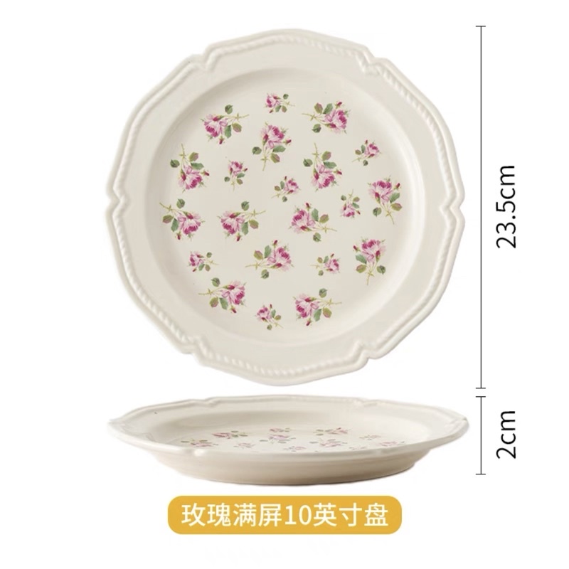 Set đĩa gốm ceramic hoạ tiết hoa hồng nhẹ nhàng