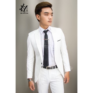 Áo vest nam form ôm body màu trắng ve ngóc (áo lẻ không quần)