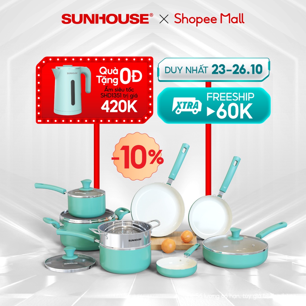 Bộ nồi chảo Ceramic đáy từ Sunhouse 1102A
