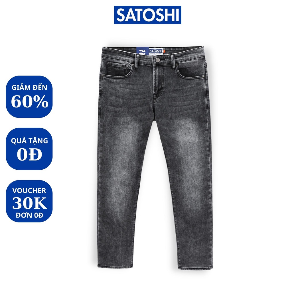 | Satoshi| Quần jean nam SAQJ34 xám trơn wash basic, form slimfit co giãn trẻ trung ™️