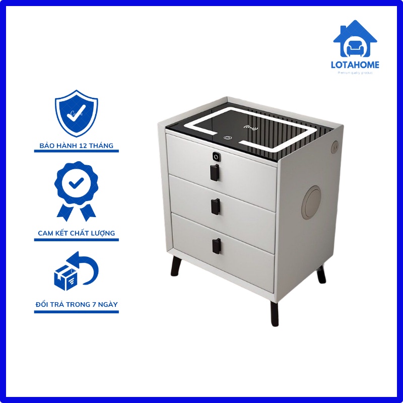 Tủ tab đầu giường thông minh đa năng có khoá vân tay, có loa bluetooth, sạc điện thoại không dây và đèn led cảm ứng