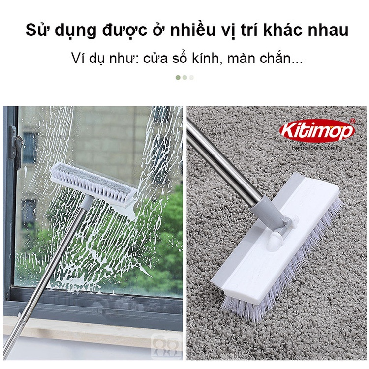 Cây chà sàn nhà tắm Kitimop-Z3 chổi cọ sàn và gạt nước nhà tắm đa năng 2 trong 1, cán thép không gỉ dài 120cm