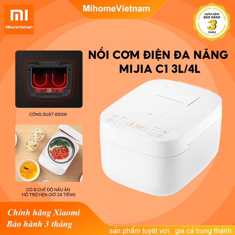 Nồi Cơm Điện Đa Năng Xiaomi Mijia C1 3L/4L Chống Dính Cao Cấp, Nấu Cơm Ngon, Hẹn Giờ Nấu, Kiểm Soát Nhiệt Độ