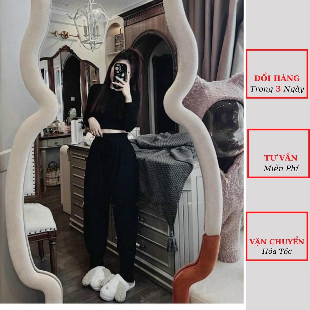 Set len nữ áo croptop dài tay kèm quần joggger thể thao thu đông ulzzang Hàn Quốc