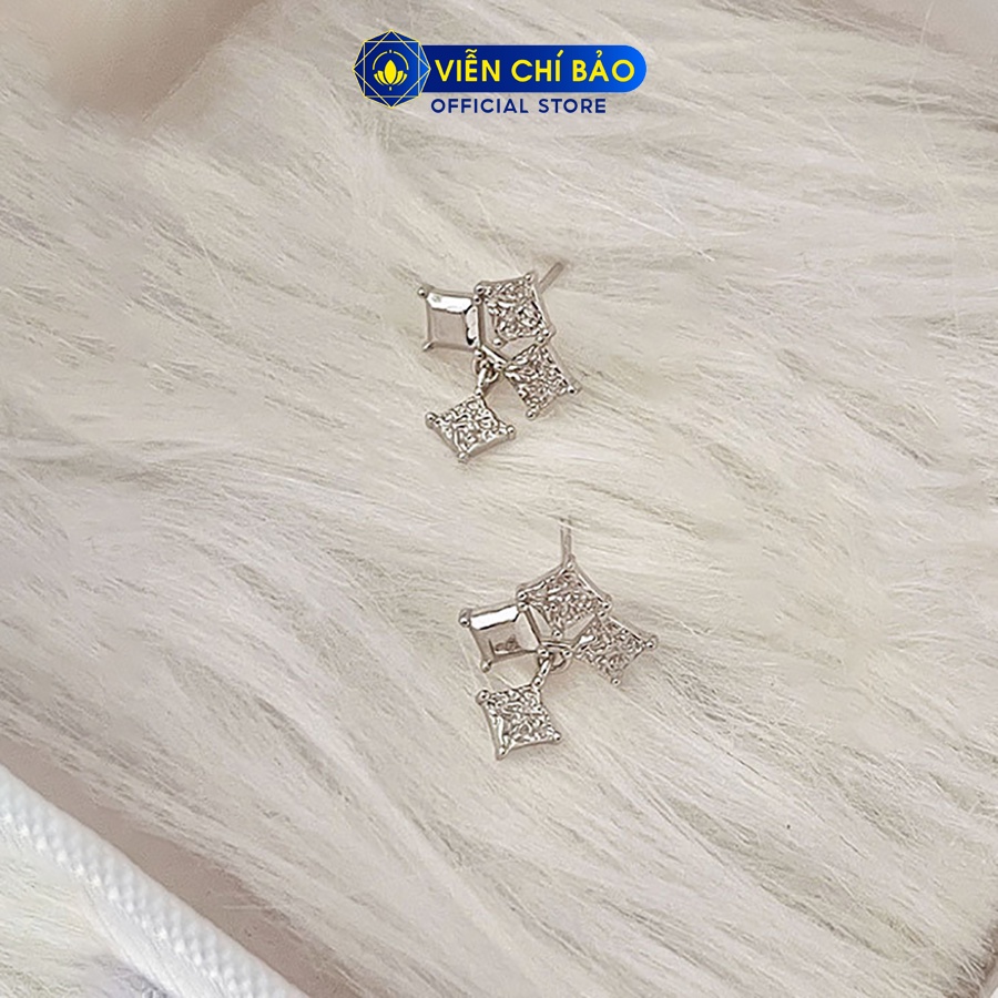 Bông tai bạc nữ vuông cách điệu chất liệu bạc 925 thời trang phụ kiện trang sức Viễn Chí Bảo B000522