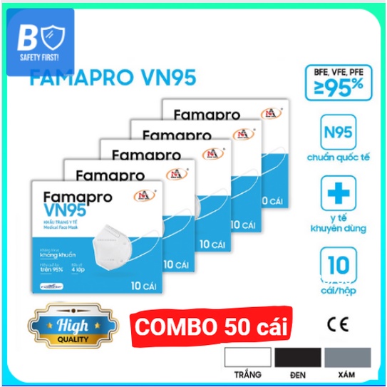 Khẩu trang N95 VN95 FAMAPRO đen/trắng/xám HÀNG CAO CẤP FAMAPRO - BẢO VỆ HÔ HẤP - Bsafe