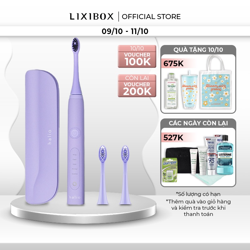 Combo Bàn chải đánh răng điện Halio Toothbrush Periwinkle & Đầu bàn chải thay thế