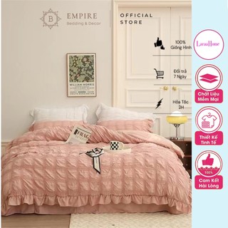 Bộ chăn ga gối nệm đệm 4 món cotton dúm empire cao cấp drap ga trải giường bo chun
