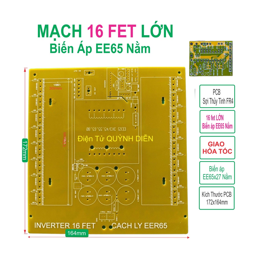PCB mạch công suất kích điện INVERTER 16 fet lớn biến áp E65 nằm - linh kiện điện tử QUỲNH DIỄN