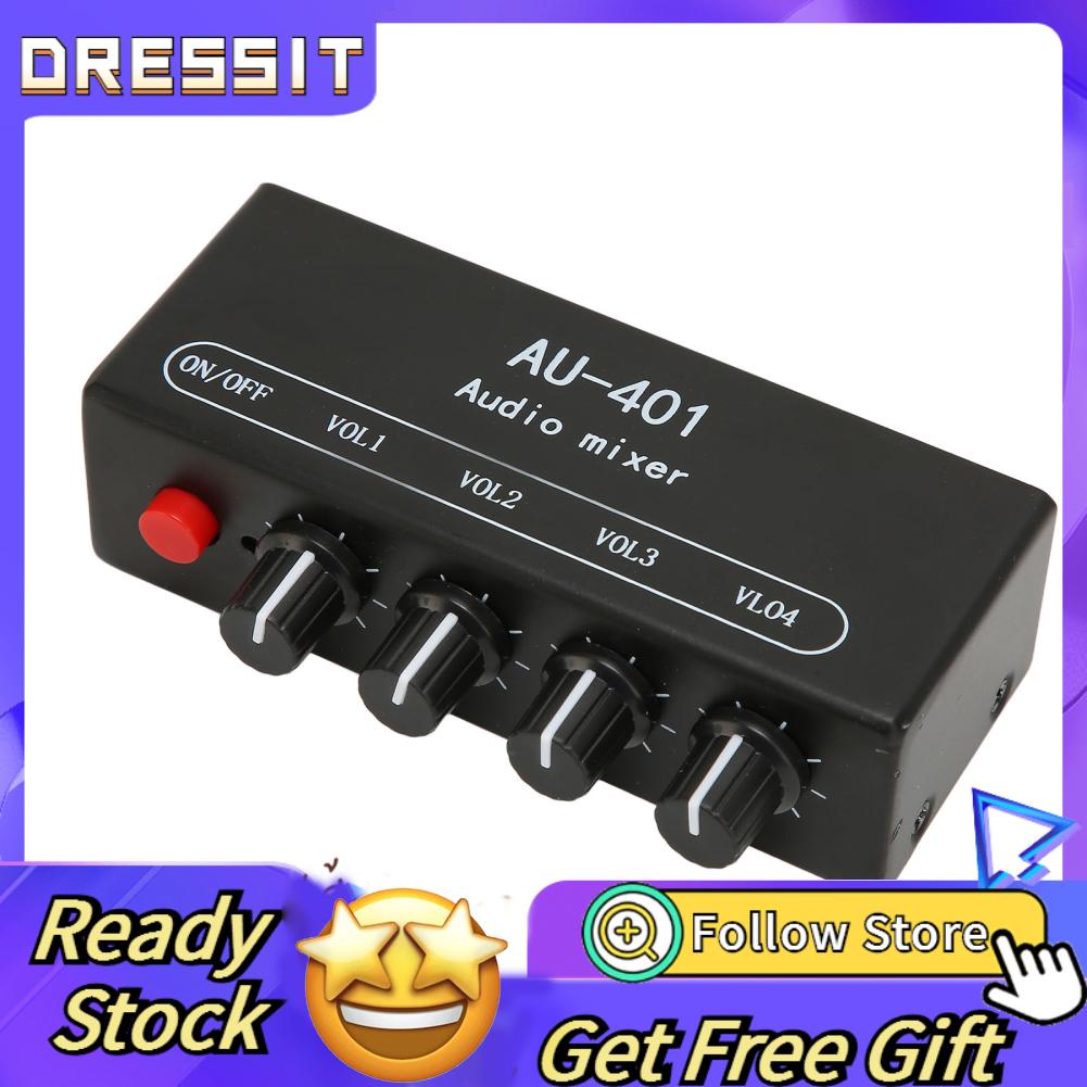 Dressit Stereo Mixer 4 in 1 Out Independent Volume Control 3.5mm Mini Sound for Headphone Amplifier PC