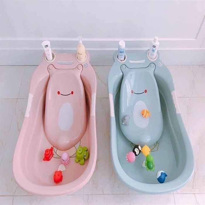 ⚡Chậu tắm  gội đầu cho bé hình chú ếch ngộ nghĩnh,có mãng đỡ và van tháo- nhựa Việt Nhật cao cấp