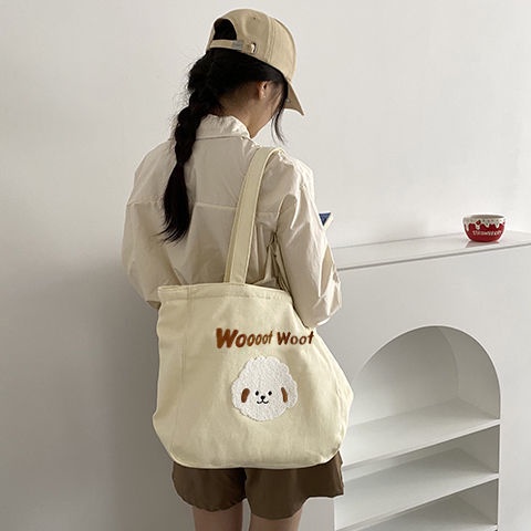 Túi Vải Canvas Đeo Vai Họa Tiết Hoạt Hình Xinh Xắn Dành Cho Nữ