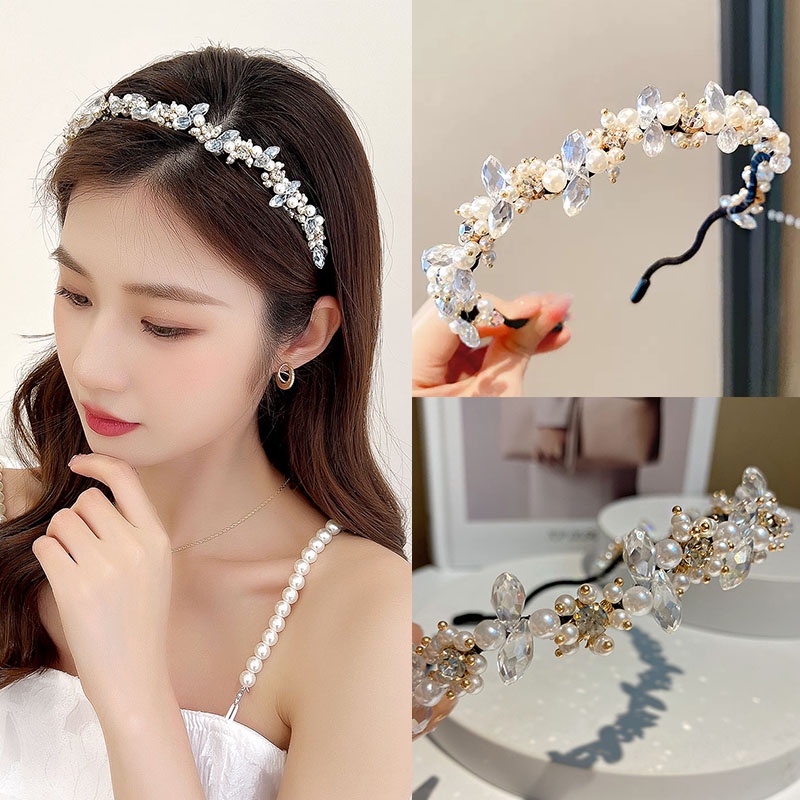 Băng Đô Cài Tóc Đính Hạt Ngọc Trai Giả Phong Cách Hàn Quốc Thanh Lịch Dành Cho Nữ