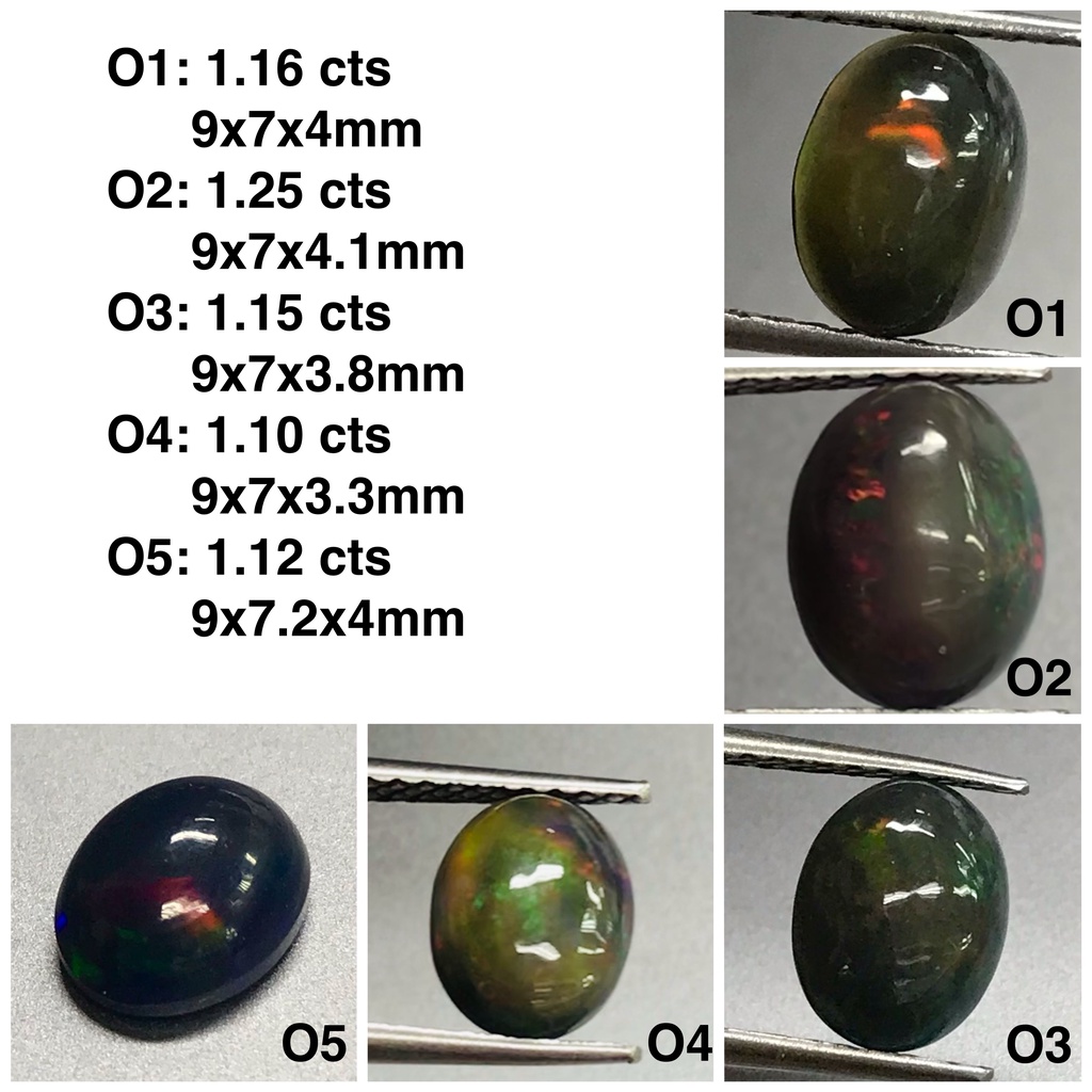Opal lửa đen Ethiopia cabochon hiệu chuẩn