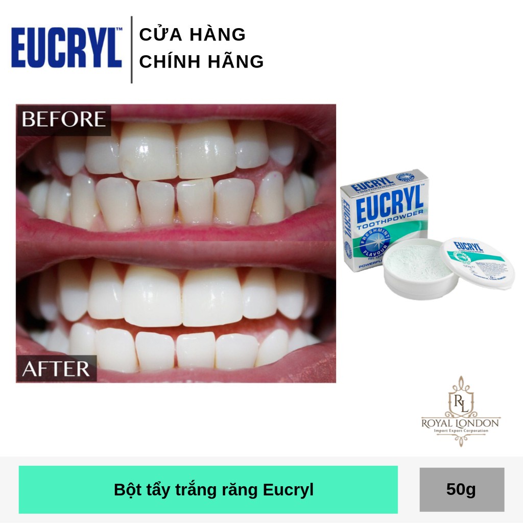 Kem đánh răng Eucryl 62g và Bột tẩy trắng răng Eucryl 50g nhập khẩu Anh quốc
