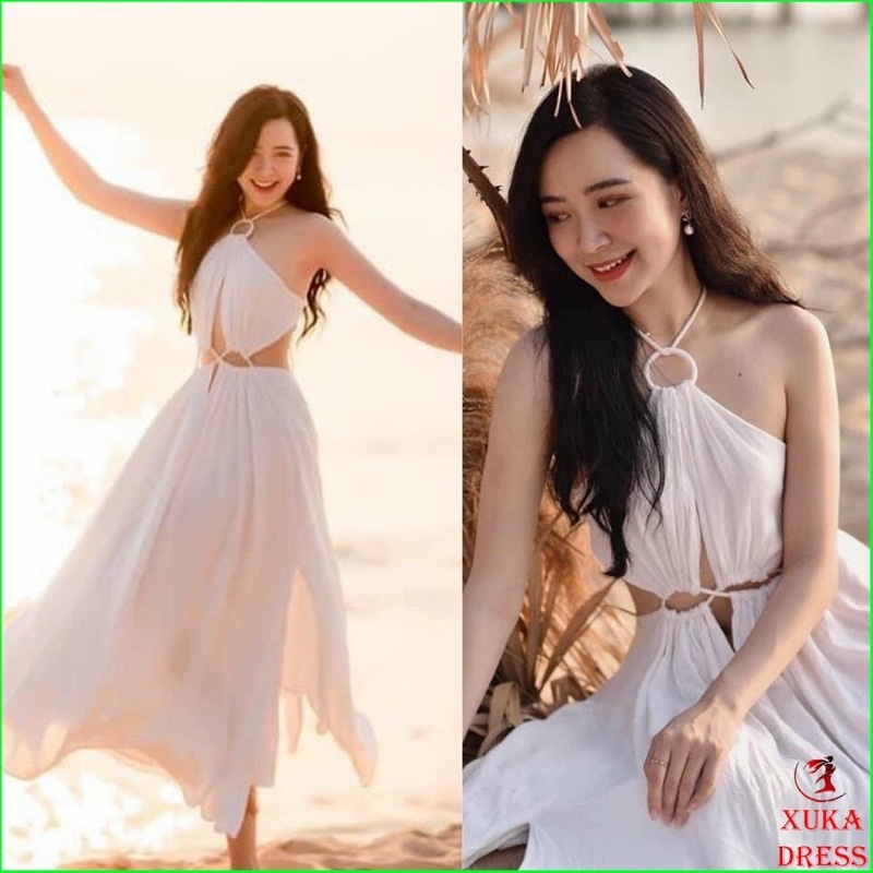 Đầm maxi cắt xẻ eo
