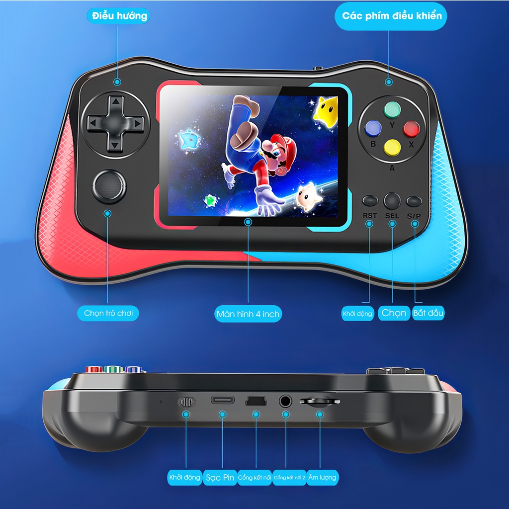 Máy chơi game cầm tay M8 Plus - Màn hình sắc nét - 500 Game hot - Pin cực khủng - New 2022