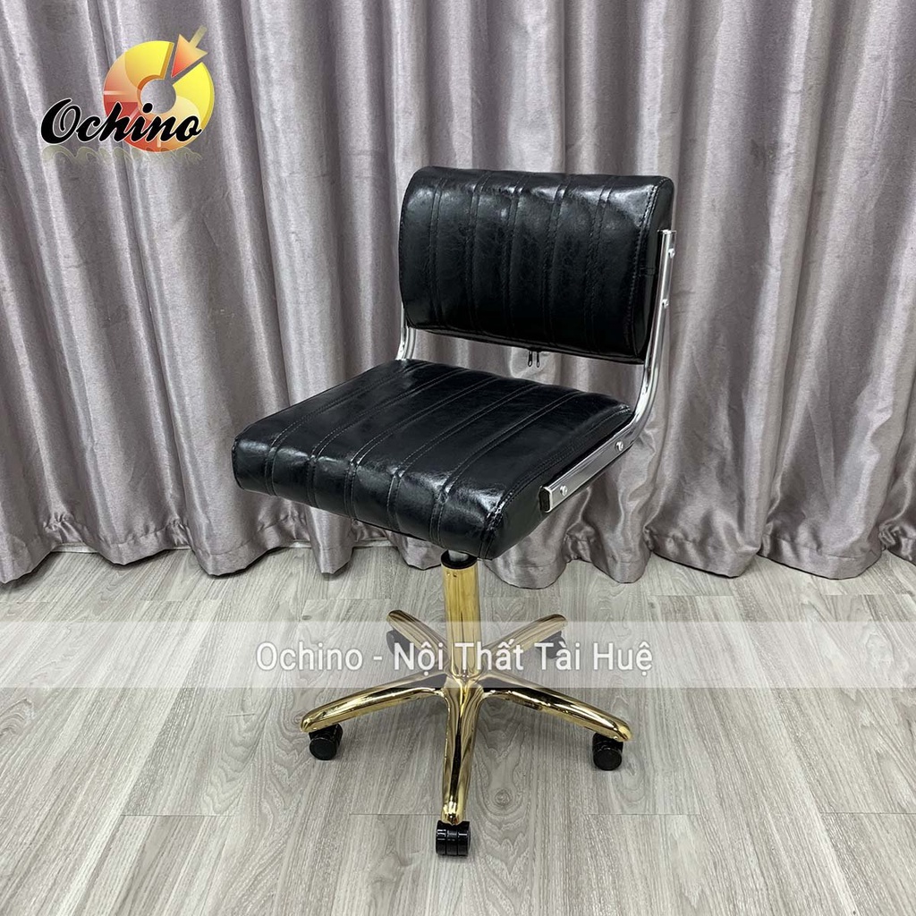 Ghế Makeup, Ghế Xoay Spa Phun Săm Mẫu Tựa Da Chữ Nhật Sọc Bánh Xe Chân Vàng Sao Cao Cấp (Có Sẵn)