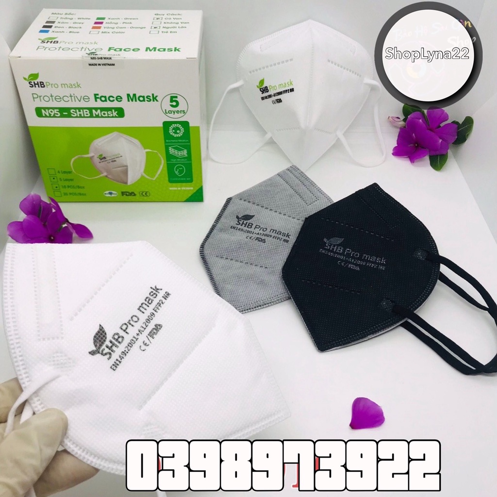 [Hộp 20 cái] Khẩu trang N95 SHB Pro Mask Chính Hãng Cao Cấp Dày 5 lớp Kháng Khuẩn Chuẩn FFP2