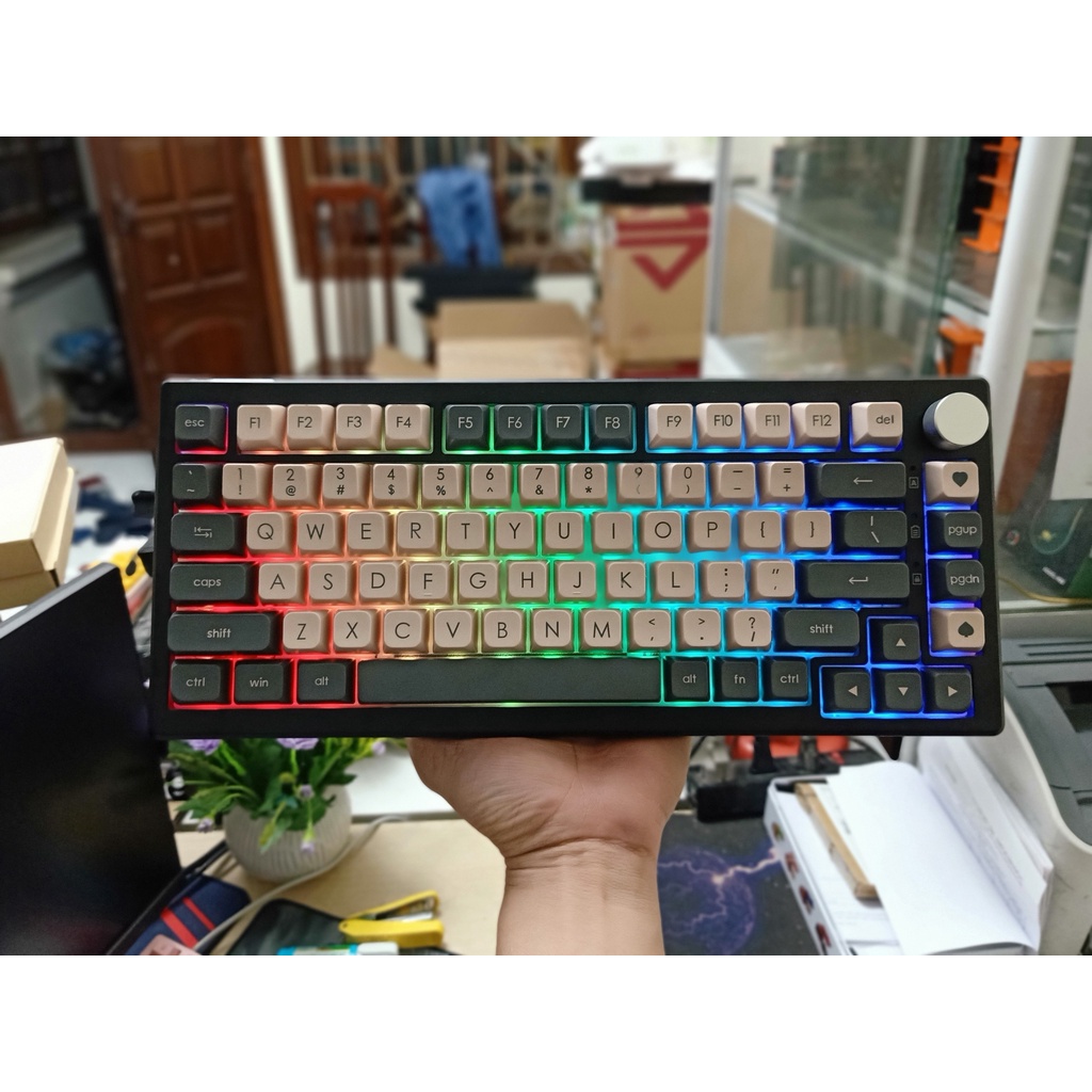 Giá siêu rẻ Fuhlen H75S RGB 3-MODE/ HOTSWAP/ GASKET/ MẠCH XUÔI buid từ kít lên - keycap Matcha, JSA,  bảo hành 12 tháng