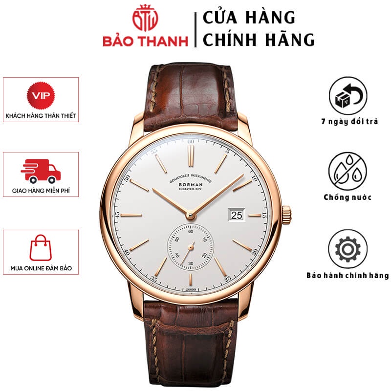 Đồng Hồ Nam BORMAN BM3817-1 Chính Hãng BH 24T Chịu Nước 50m Kính Chống Xước Dây Da Cao Cấp (Máy Cơ Tự Động)