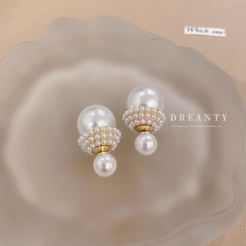 Khuyên Tai Hai Lớp Đính Ngọc Trai Cao Cấp Phong Cách Pháp Cổ Điển Sang Trọng Dành Cho Nữ