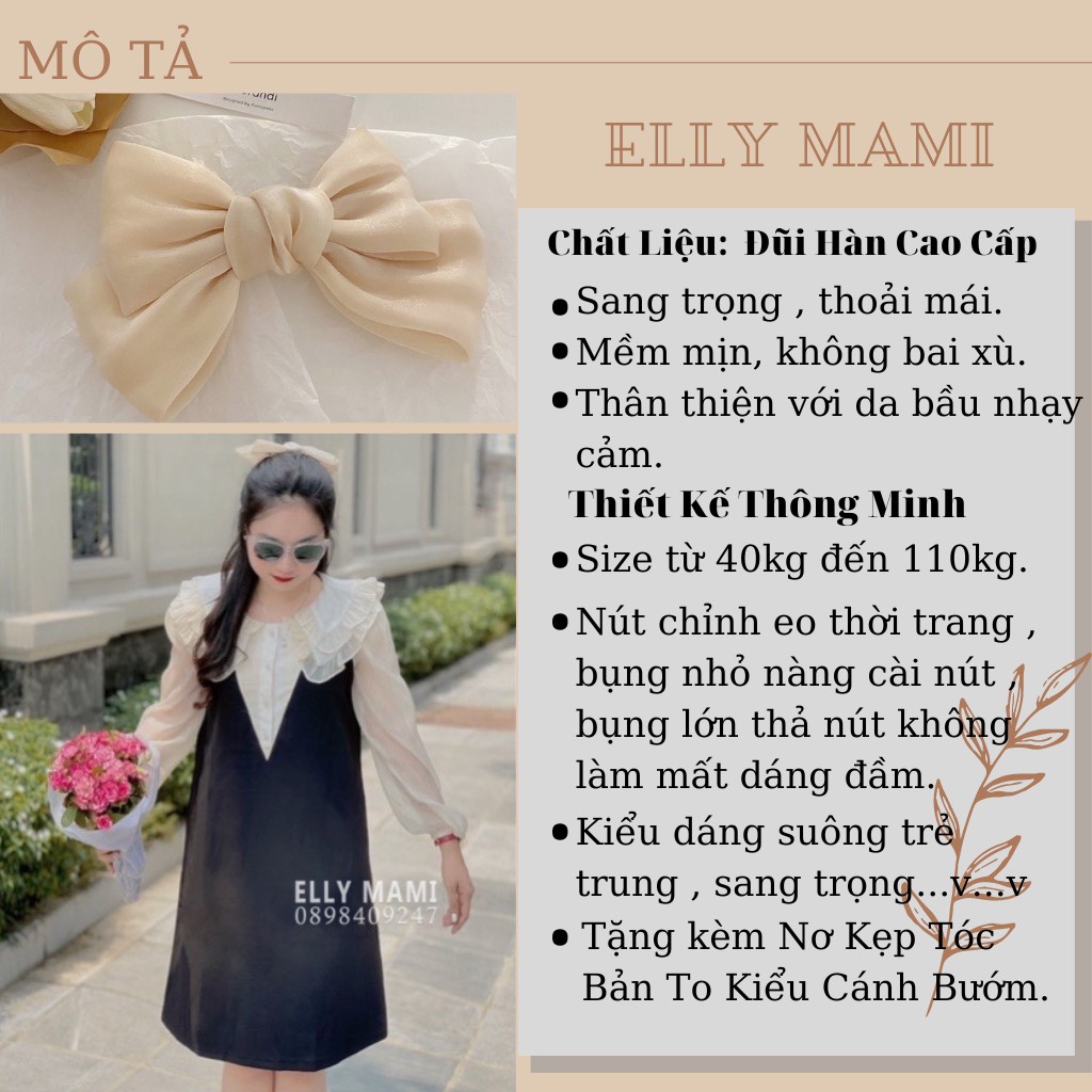 ( 40kg - 110kg ) [ Tặng Nơ Kẹp ] Đầm Bầu , Suông Cổ Bèo Voan Tiểu Thư Form Dễ Mặc Thoải Mái Suốt Thai Kì &amp; Sau Sinh