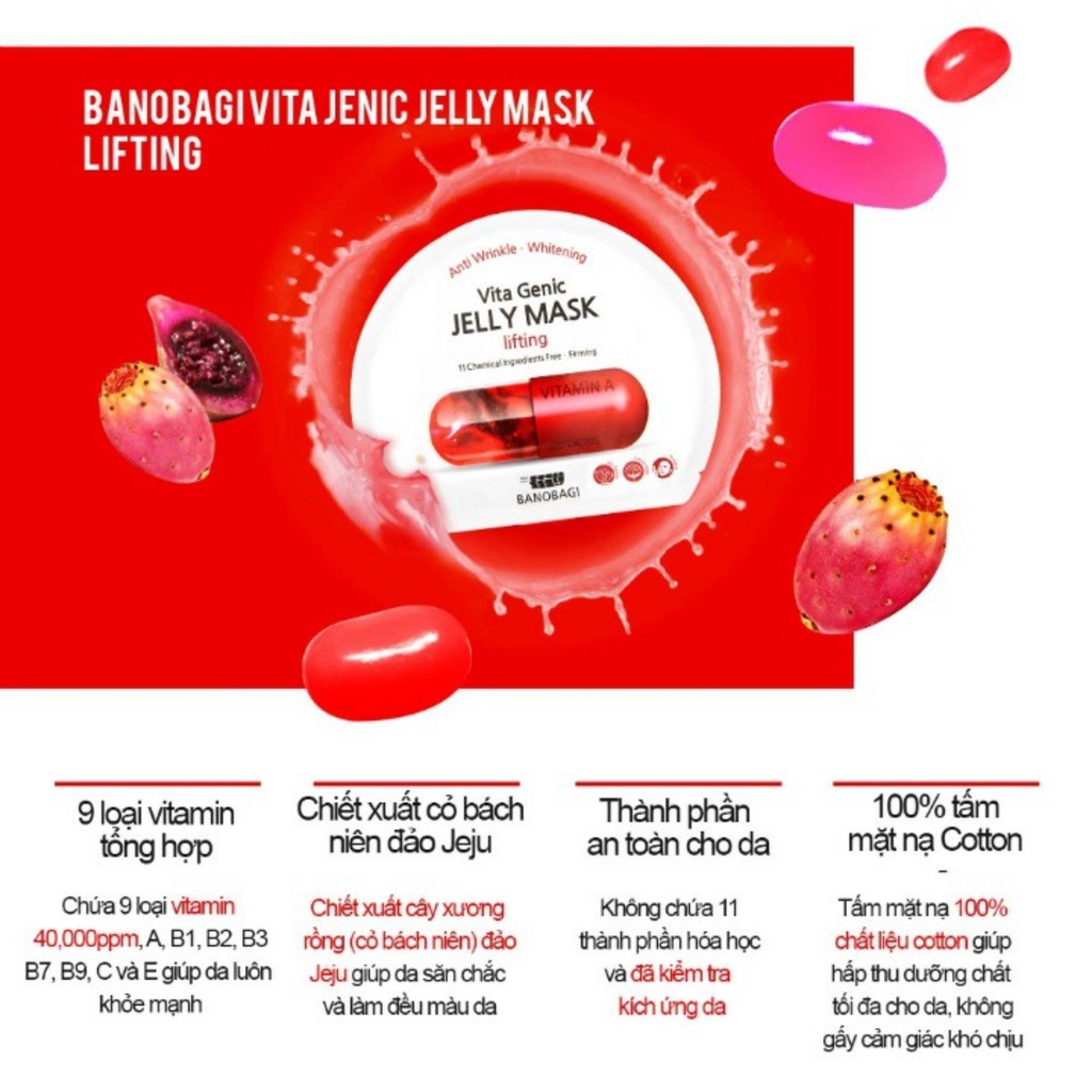 Hộp 10 mặt nạ Banobagi Vita Genic Jelly Mask Hàn Quốc cấp ẩm dưỡng trắng, cung cấp Vitamin cho da