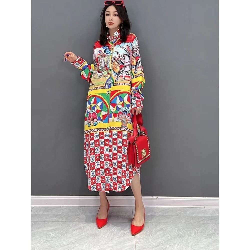 Đầm Nữ Dài Tay Cổ Bẻ Form Dài Thời Trang Hàn