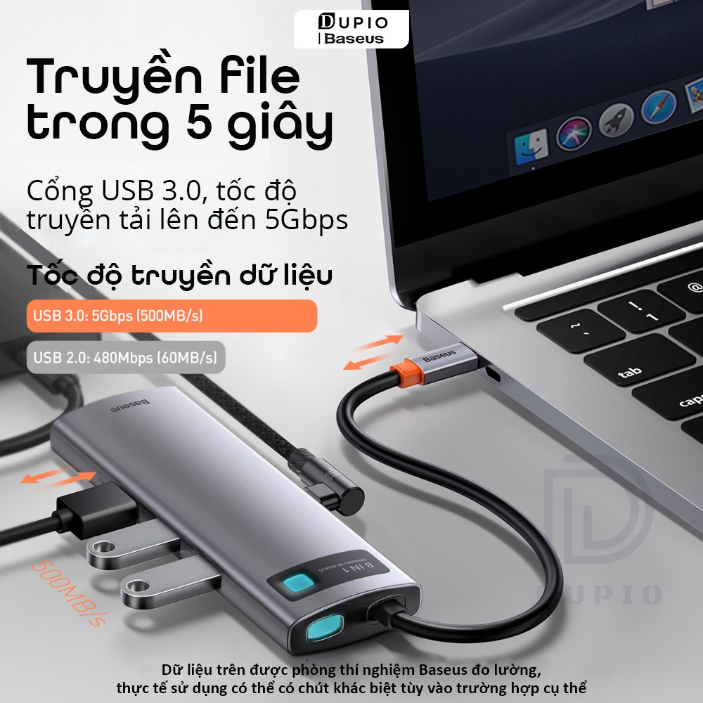 Hub chia cổng DUPIO Baseus HUB01 type c sang hdmi usb 3 0 mạng lan chức năng OTG