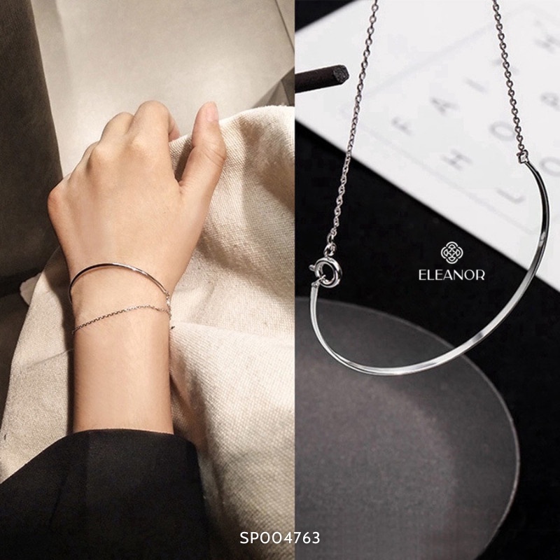 Vòng tay nữ bạc 925 Eleanor Accessories sợi mảnh phối mắt xích viền trơn phụ kiện trang sức 4763