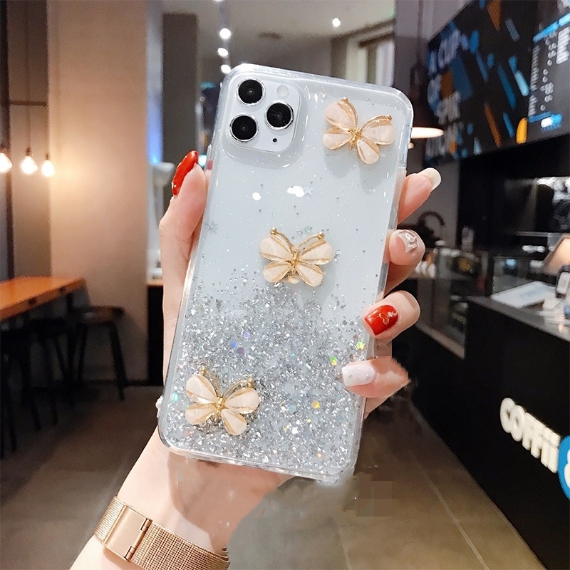 Ốp lưng Xiaomi Redmi Note 13 12 11 11S Pro Pro+ Plus 4G 5G Redmi 13C 12 12C MI 13T POCO X6 X5 X3 MFC M6 Pro M5S C65 Glitter Crystal Three Butterflies Soft TPU Case