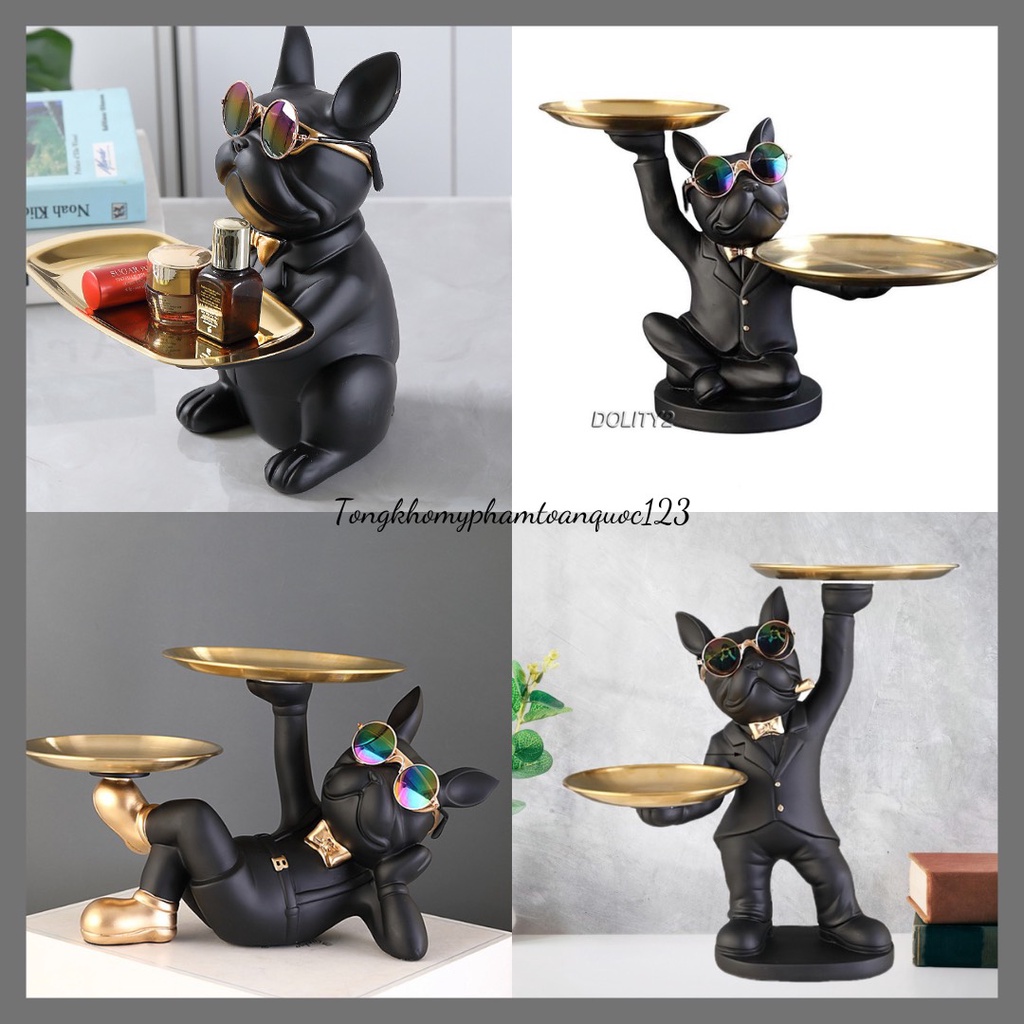 Khay đựng chìa khóa/bánh kẹo/điều khiển từ xa/đồ Tượng Chó Bull trang trí nhà cửa, quà tặng tân gia