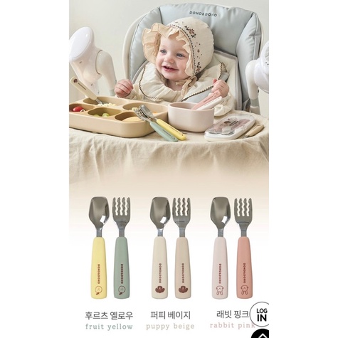 Bộ nĩa thìa cao cấp cho bé Donodono kèm hộp đậy nội địa Hàn Quốc