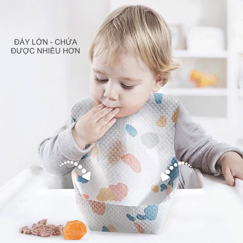 Yếm giấy ăn dặm dùng 1 lần Kichi, PURE WOOD cho bé . Yếm giấy 3 lớp thấm hút tốt tiện dụng, vệ sinh - Loki