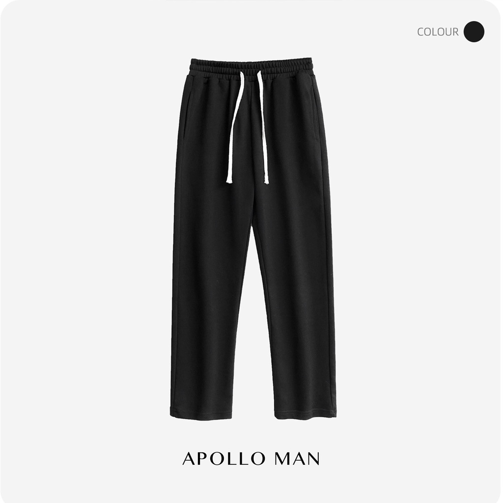 Quần Thun Đen Unisex Apollo Man, chất cotton mát 100% dày dặn, cạp xỏ dây drawstring