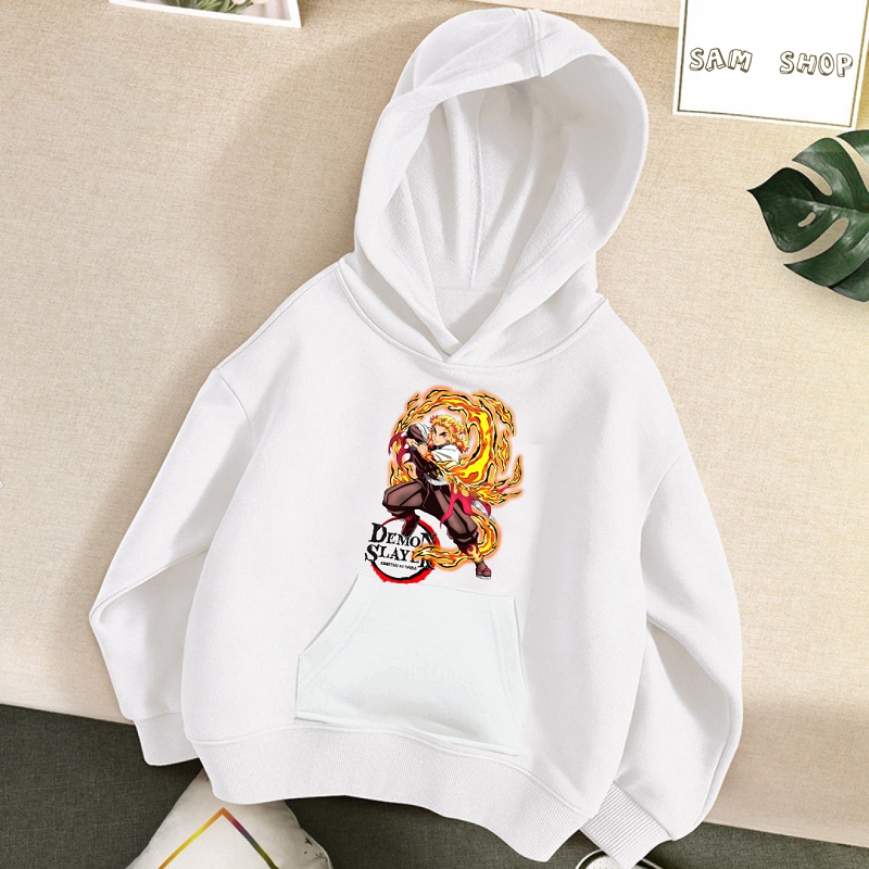 Áo khoác hoodie Demon Slayer Kimetsu no Yaiba màu trắng đủ size cho bé trai bé gái