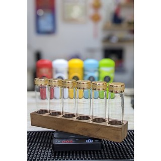 Bộ đế gỗ + ống đựng hạt cà phê