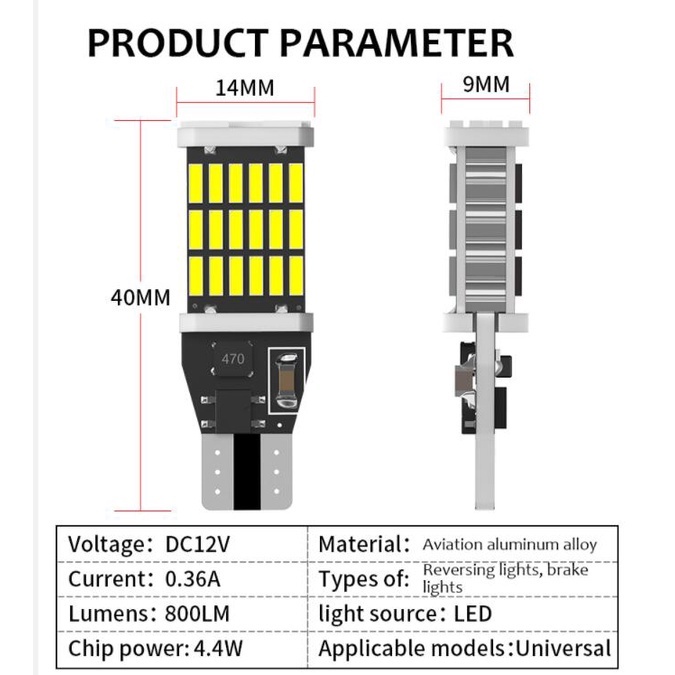 Đèn led LYMOYO T15 45SMD W16W ánh sáng nhiều màu sắc chuyên dụng cho xe hơi/xe máy